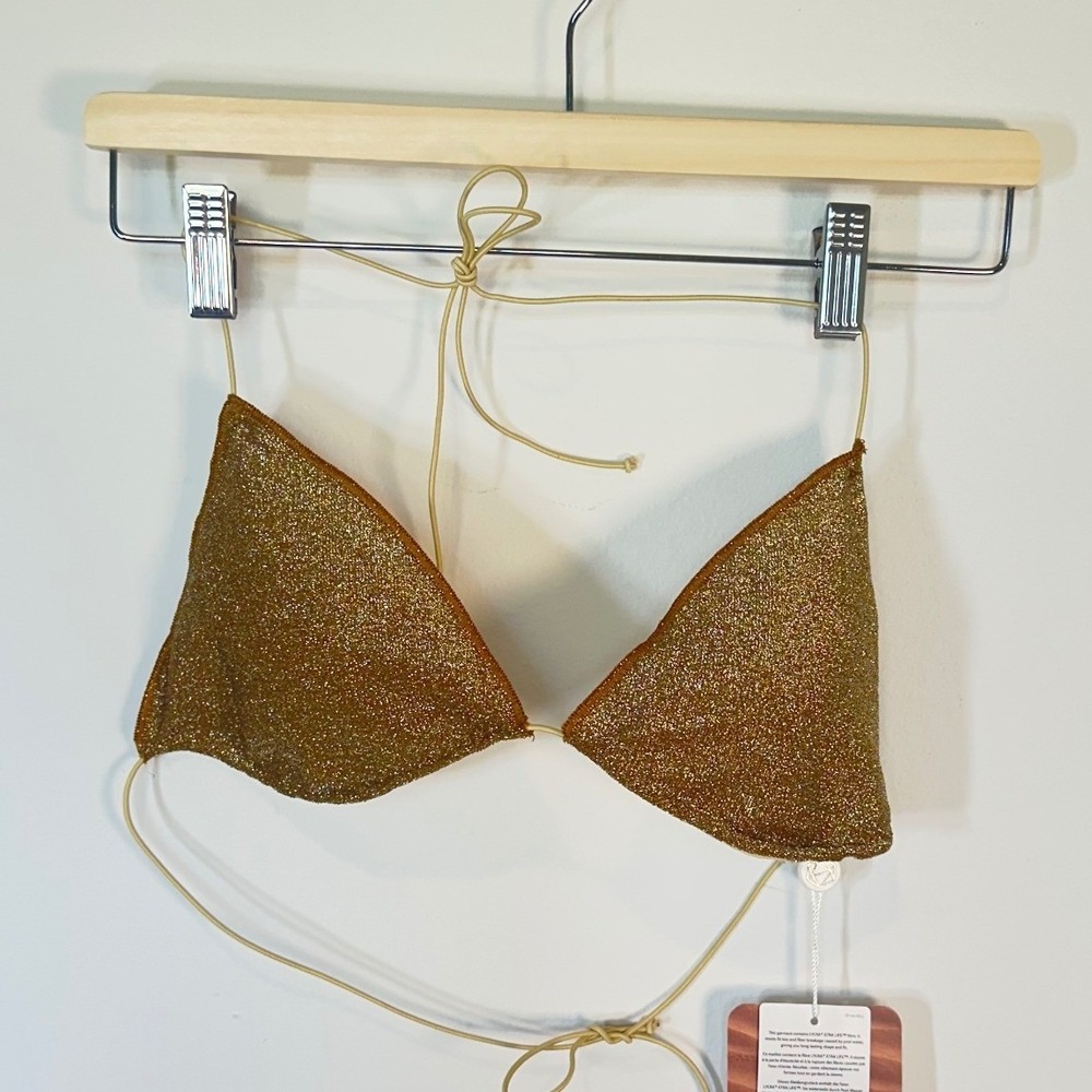SANDSHAPED Avila Glitter Bikini Top Gold Metallic Size‎ M NWT